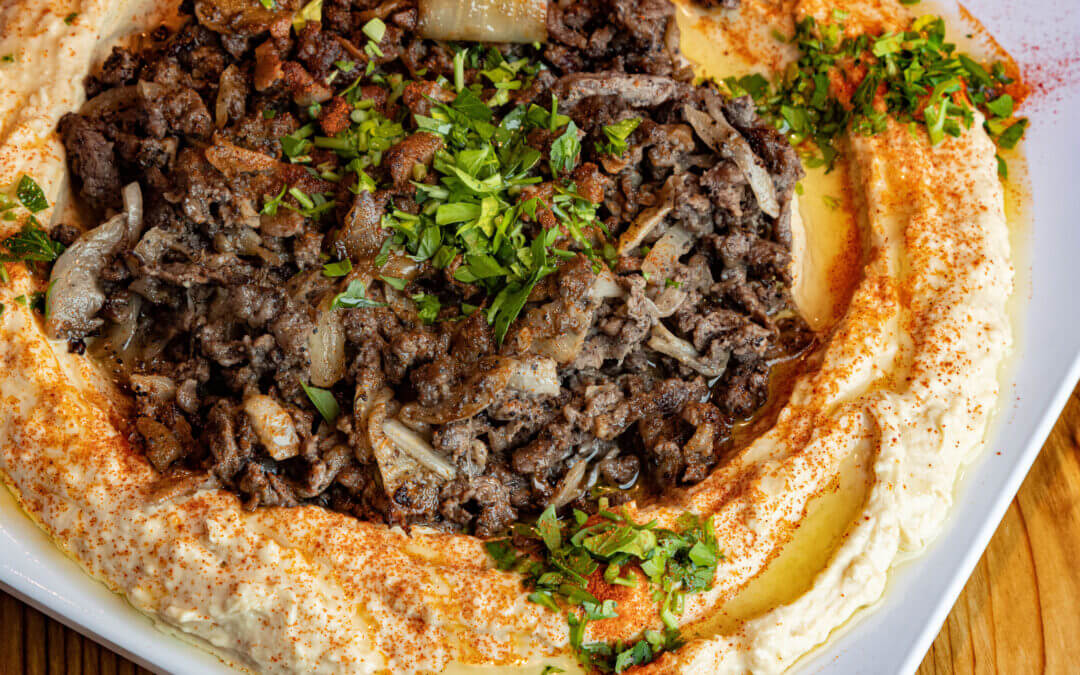 Spiced Minced Lamb Over Hummus